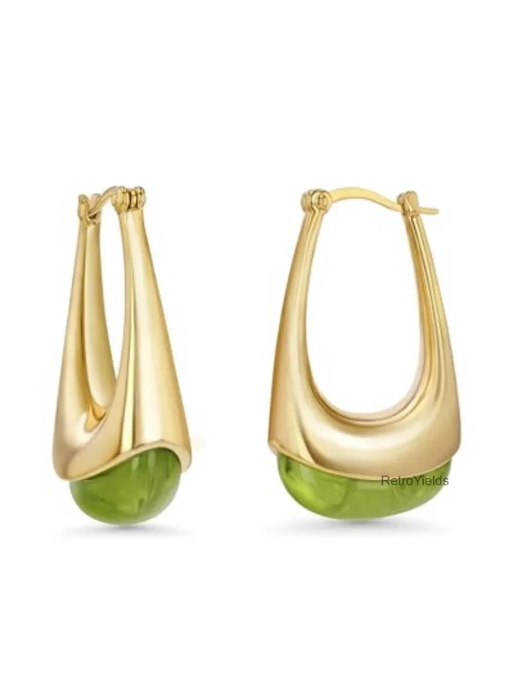 18K Gold Plated Chunky Dangle Hoops with Resin Stone Statement Earrings